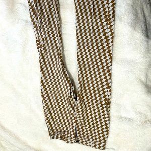 MOTEL Rocks brown and white checkered flare jeans size S